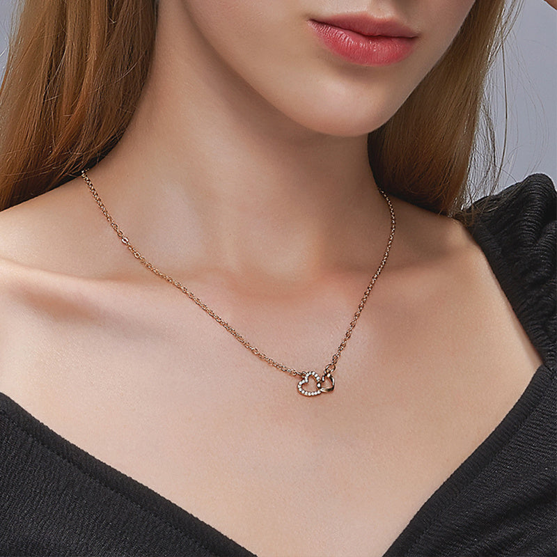 Love Necklace Temperament Double Peach Heart Pendant Clavicle Chain